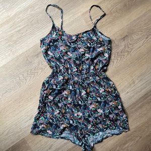 Black floral shorts romper